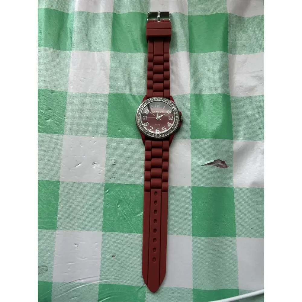 Geneva Red Rhinestone Bezel Women’s Quartz Watch